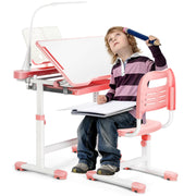 Chair Set Height Adjustable School Study Desk and Chair with 55° Tiltable Desktop