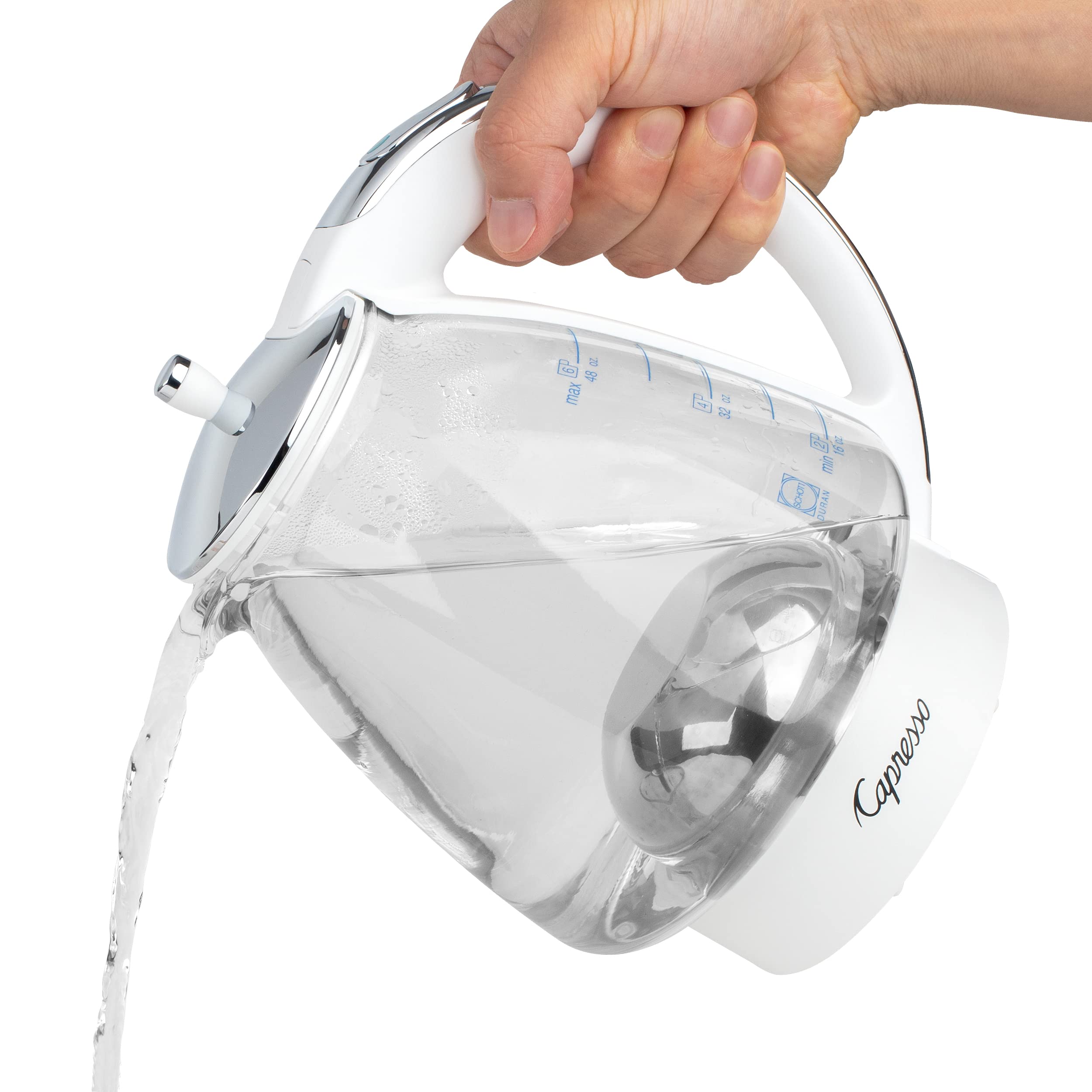 H2O Glass Kettle, 240.02, White and polished chrome, 48 ounces