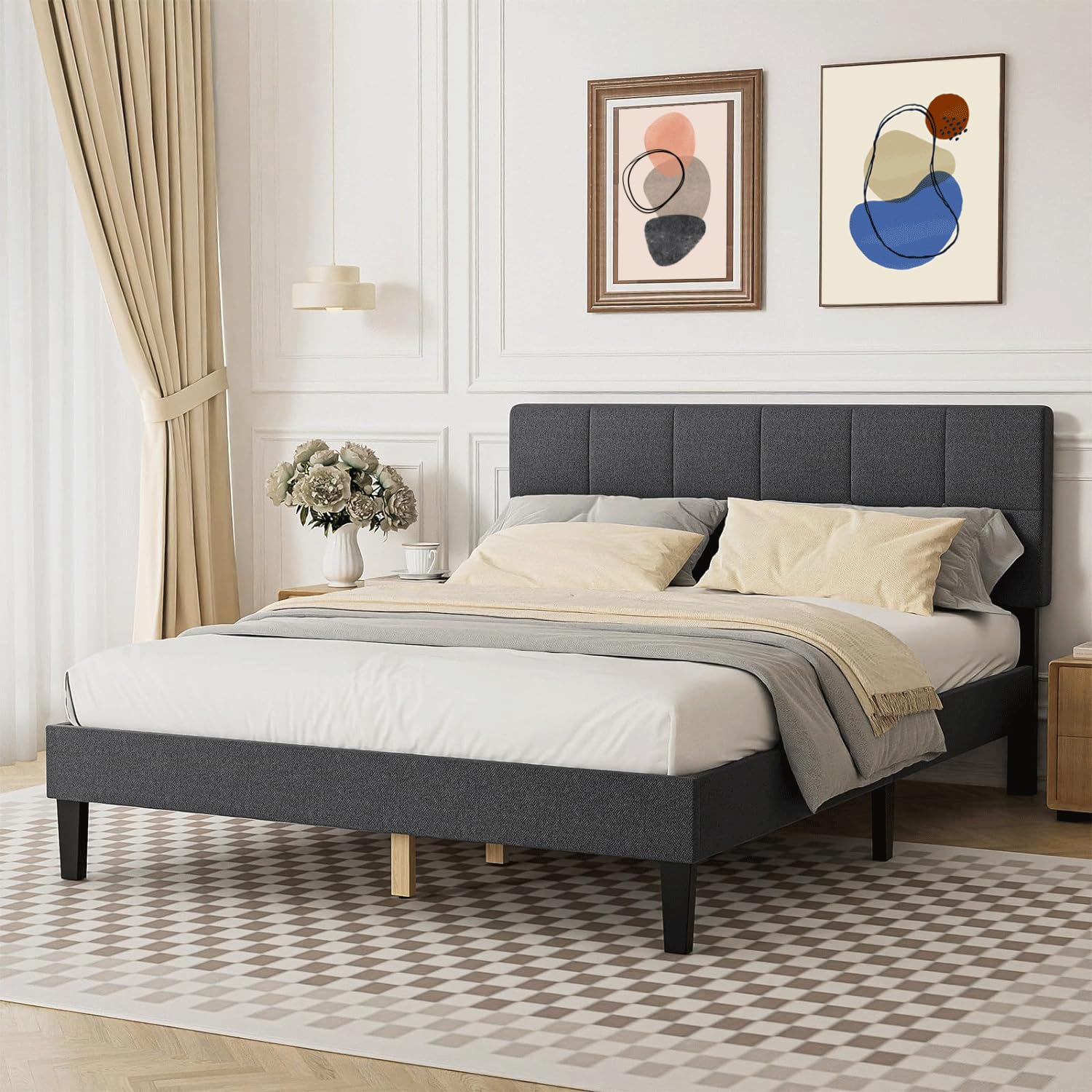 Queen Size Bed Frame, Upholstered Bed Frame