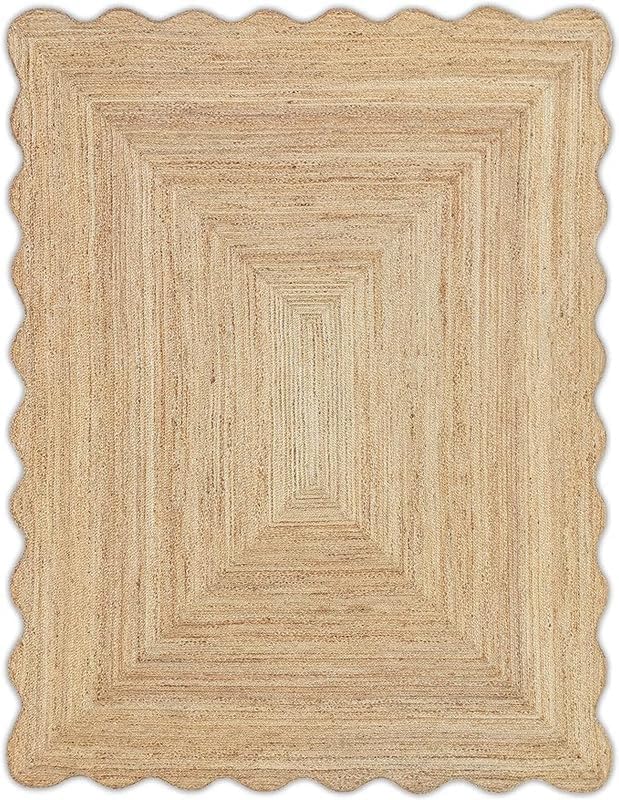 Wave Scalloped Jute Rug Classic Quality Hand Woven Boho Entryway Farmhouse