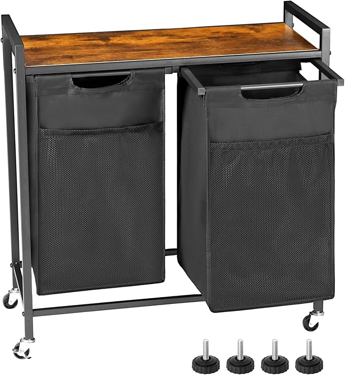 Laundry Hamper with Wheels - Laundry Sorter with 2 Pull-Out and Removable Baskets
