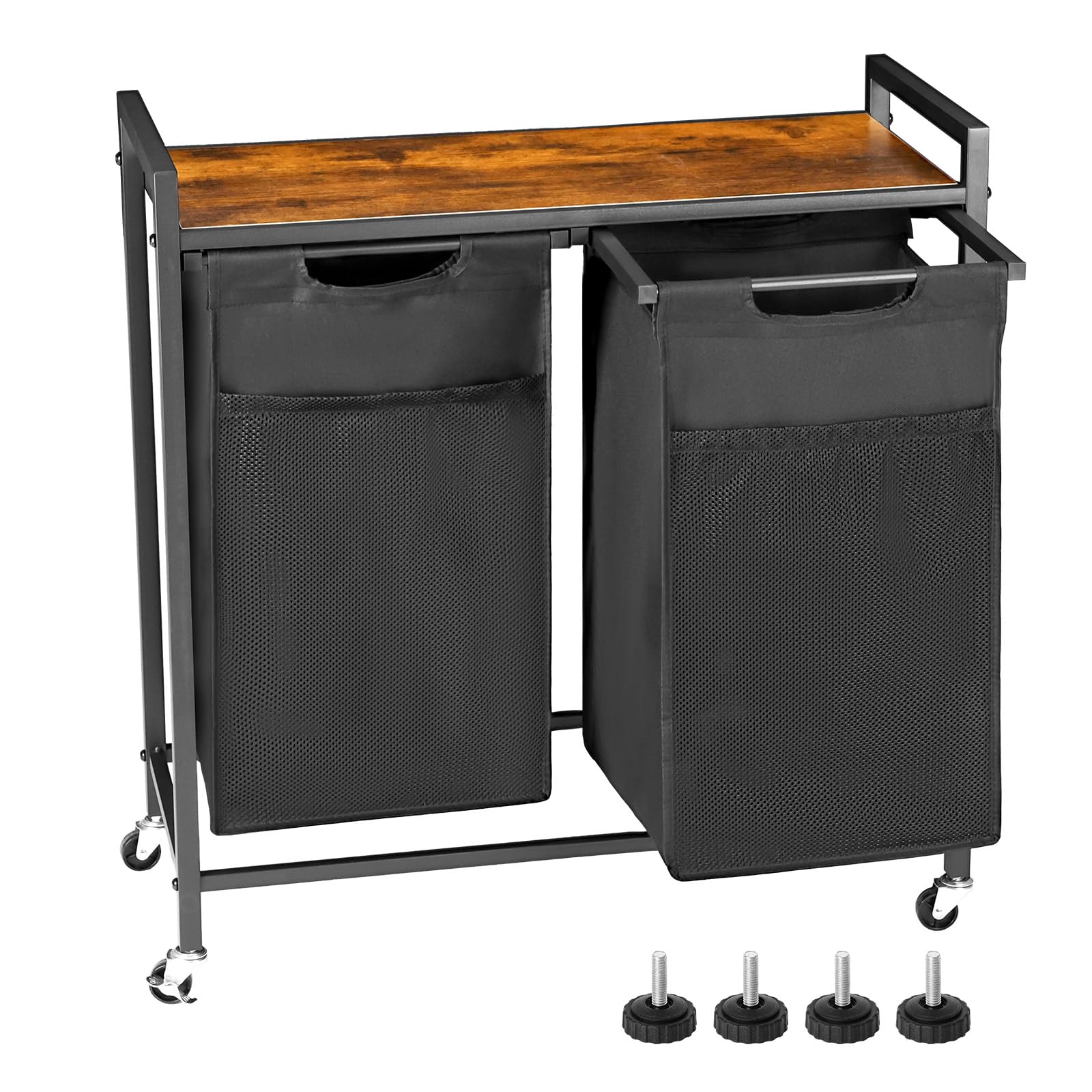 Laundry Hamper with Wheels - Laundry Sorter with 2 Pull-Out and Removable Baskets