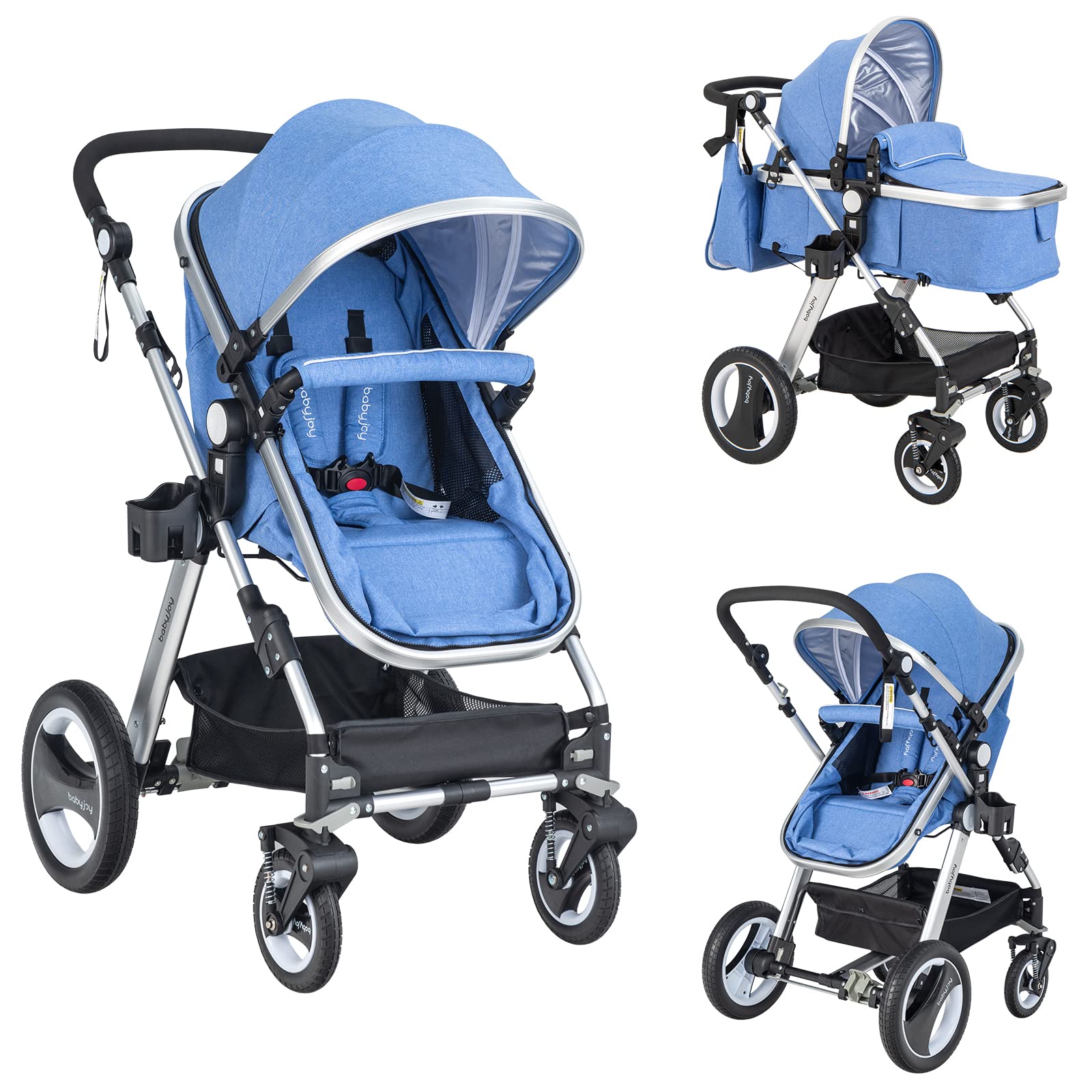 Baby Stroller, 2-in-1 Convertible Bassinet Reclining Stroller, Foldable Pram Carriage