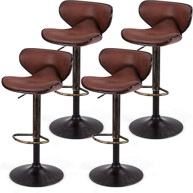 Set of 2 Barstools, Swivel Bar Stool with Backrest, Footrest and Height Adjustable
