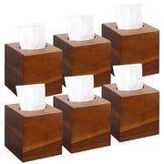 6 Pack Wooden Tissue Box Cover Square - Acacia Wood Tissue Box Holder for Tabletop