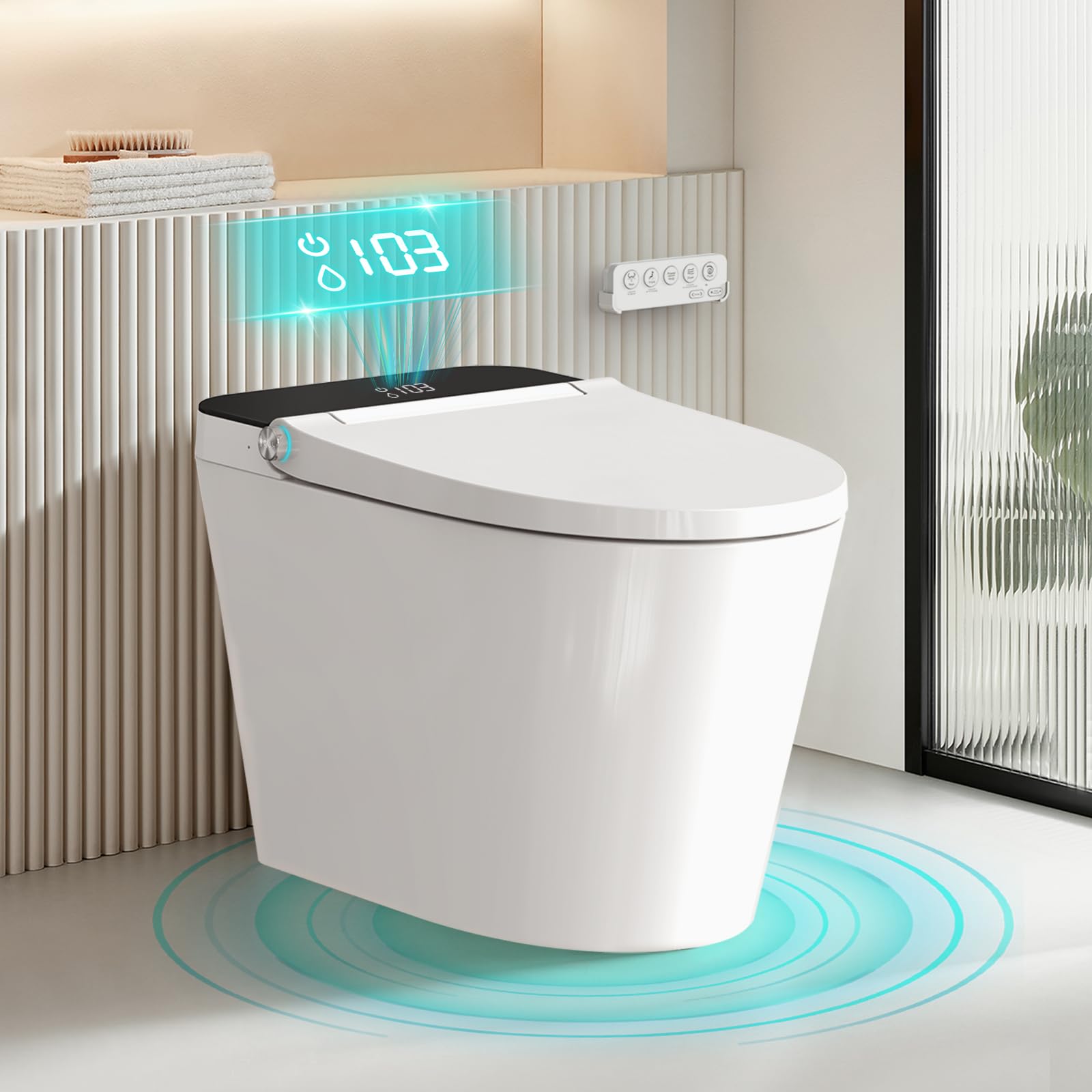 Smart Toilet with Built-in Tank & Bidet Auto Open/Close Foot Sensor Flush Dryer Heated
