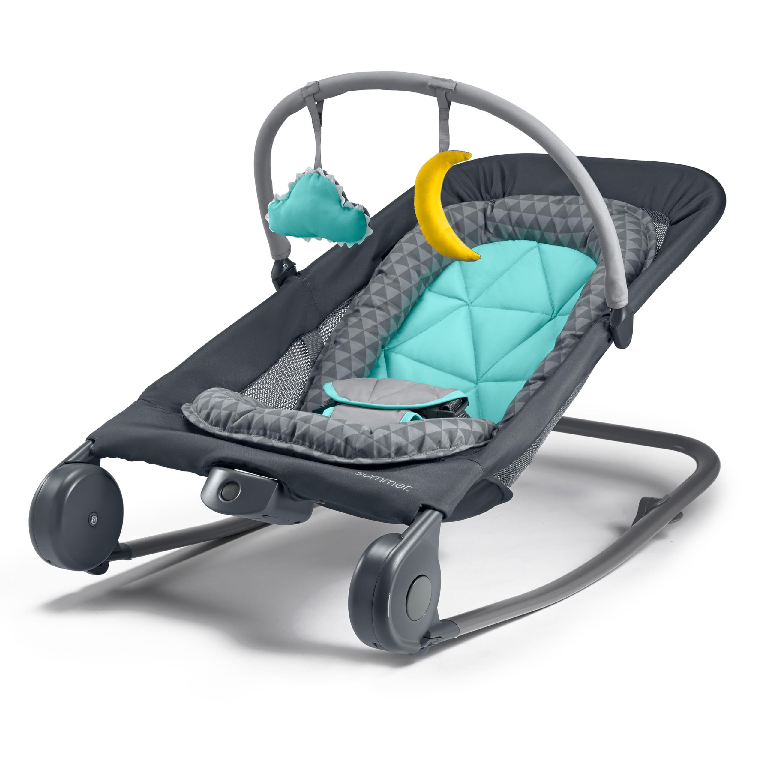 2-in-1 Bouncer & Rocker Duo (Gray and Teal) Convenient and Portable Rocker and Bouncer