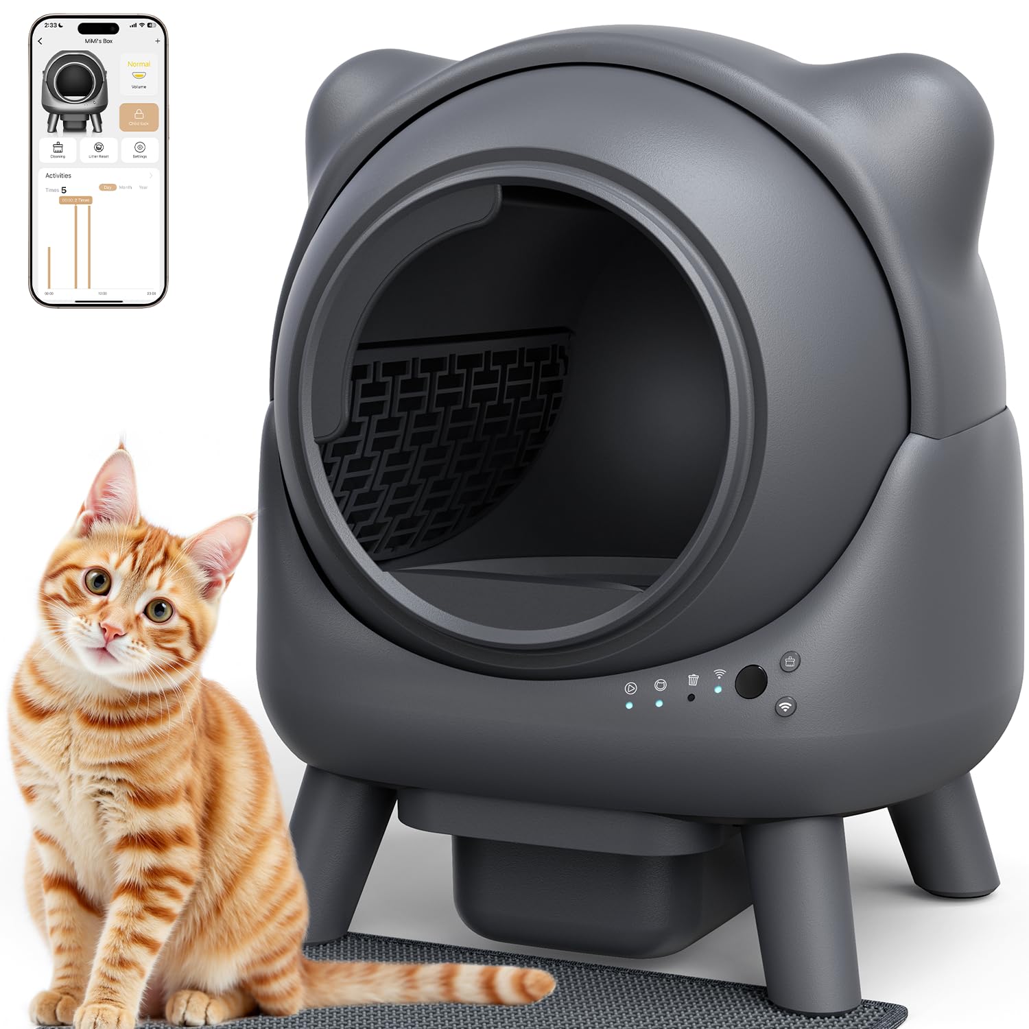Self Cleaning Litter Box, Automatic Litter Box, Odor Control, Cat Ears Design