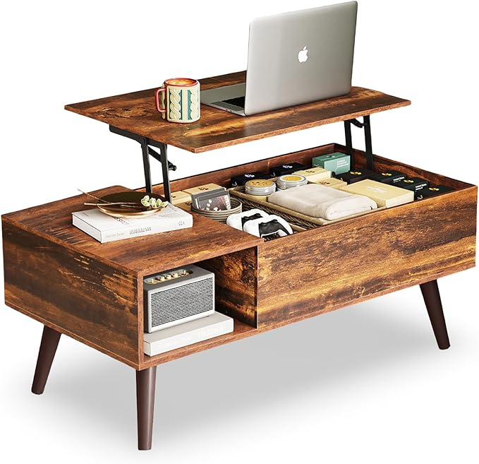 Coffee Table for Living Room, Lift Top Coffee Table with Storage, Small Rising Wooden