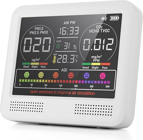 16-in-1 Air Quality Monitor Indoor with 7AQI Beep Alarm, CO2 Monitor, Air Quality Detector