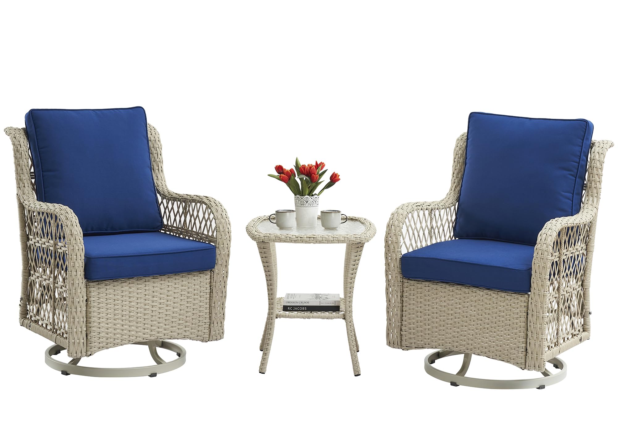 3 Piece Outdoor Patio Set, Wicker Rocking Bistro Set