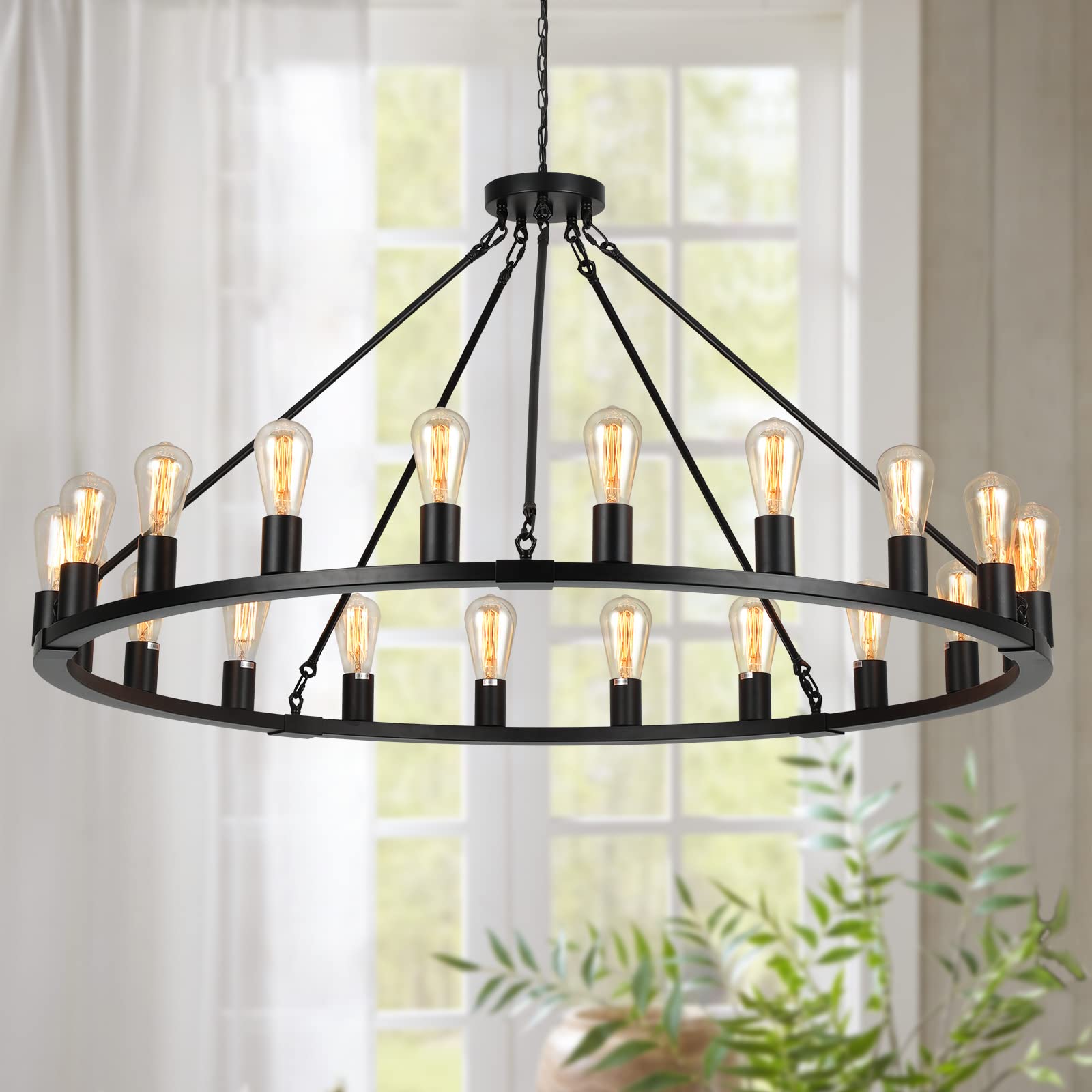 Wagon Wheel Chandelier, Large Black Farmhouse Chandelier for Dining Room Light Fixture