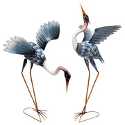 Crane Garden Statues for Outside, 2 Pack Blue Heron Garden Sculpture Statue