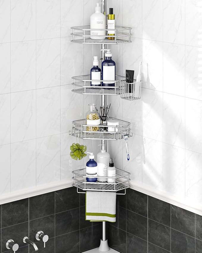 Corner Shower Caddy Tension Pole, Quick Setup