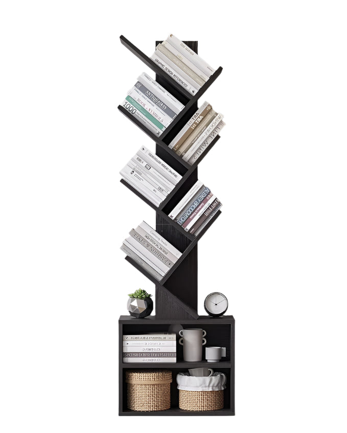 6 Tier Tree Bookshelf, Small Bookcase with Storage Cabinet, living room