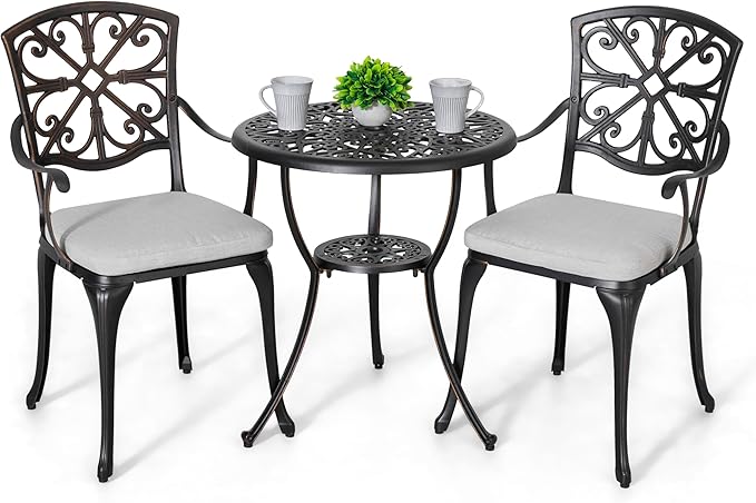 3 Piece Outdoor Bistro Set Cast Aluminum Patio Set Bistro Table Set Rustproof Patio Table
