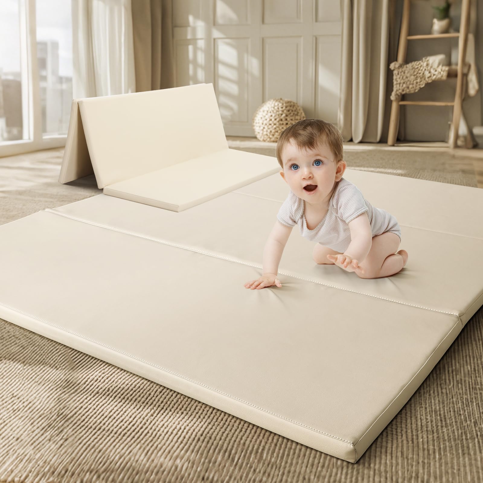 Foam Baby Play Mat: PU Leather Waterproof Kids Playmat - Trifold Floor Mat - Large Play Mat