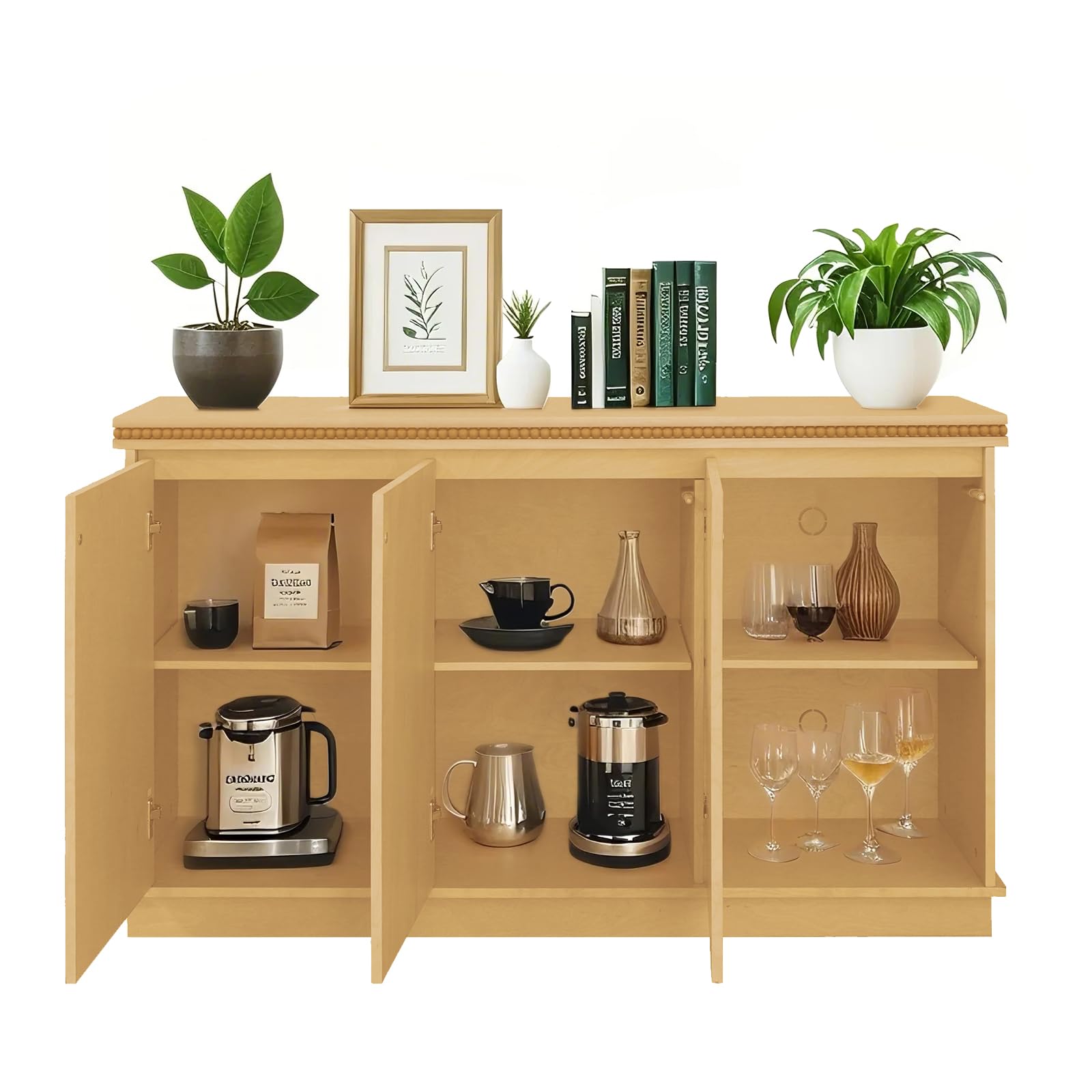 House Wooden Storage Cabinet with Adjustable Shelves - Deep Kitchen Pantry Organizer