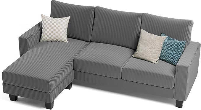Sofa for Living Room, Couch with Convertible Chaise