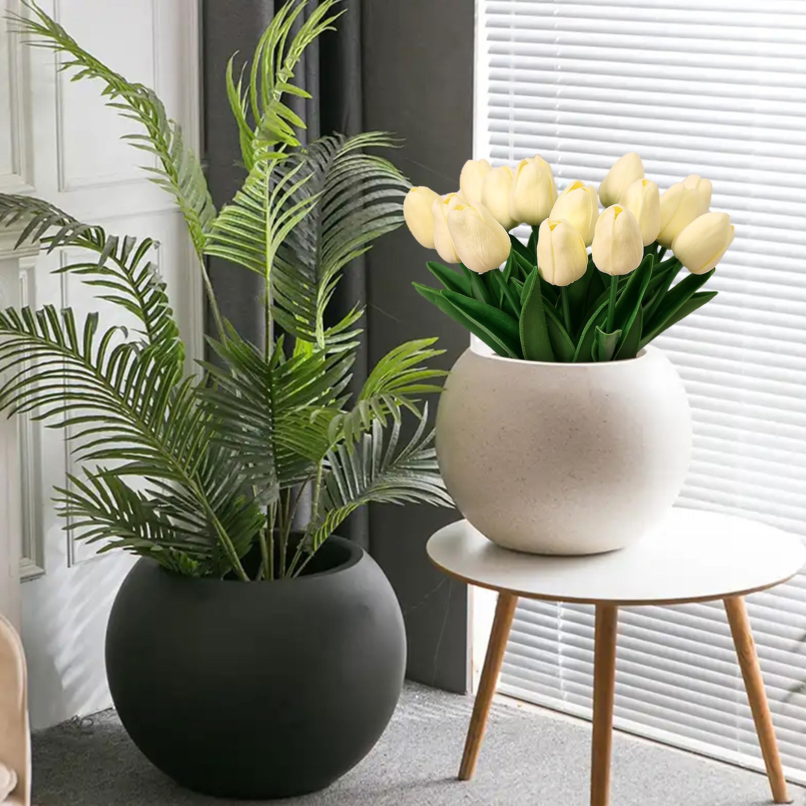 20PCS Realistic Faux Tulips with Bulbs Pink & White Artificial Flowers