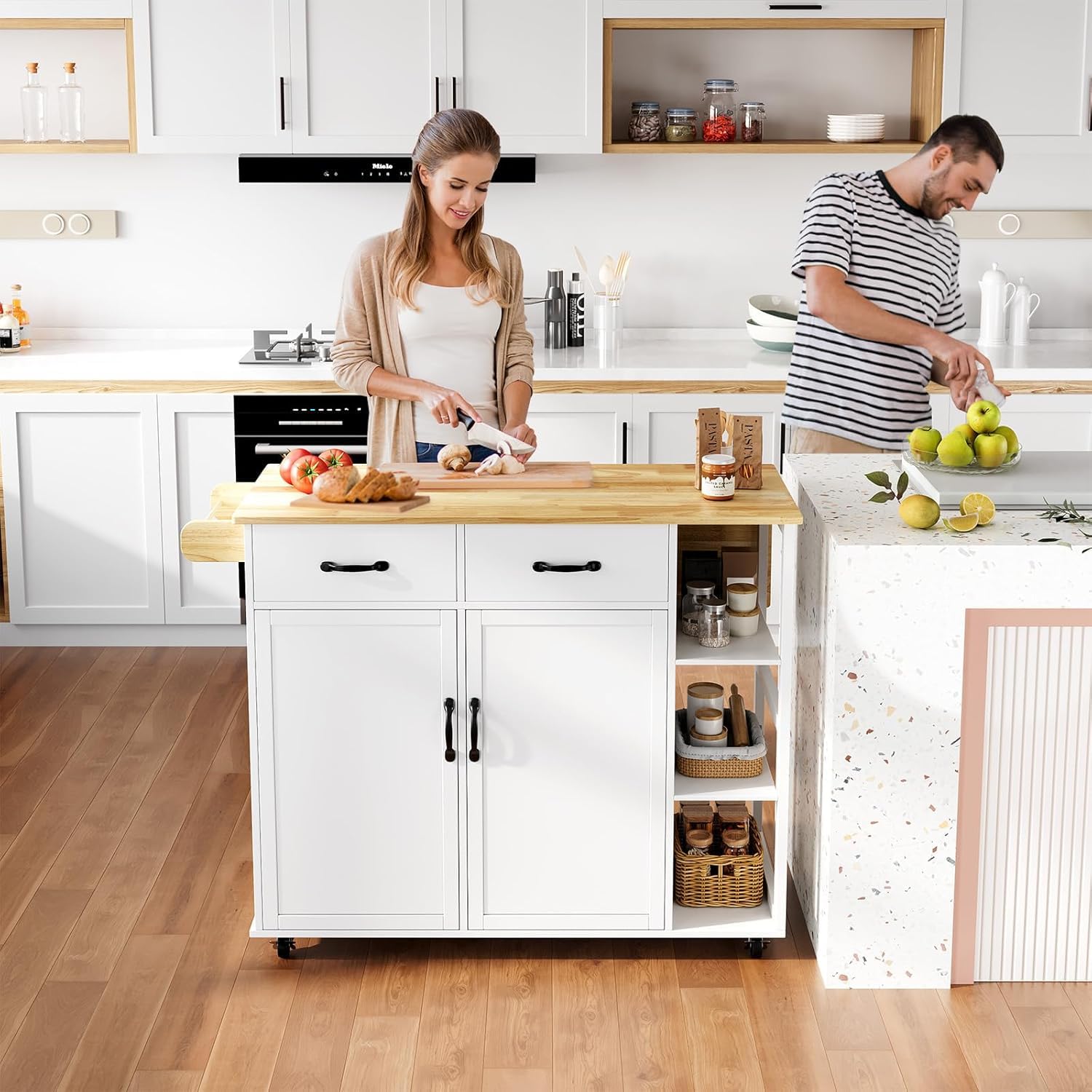 Rolling Kitchen Island with Storage, Portable Kitchen Island Cart with Drop Leaf Countertop