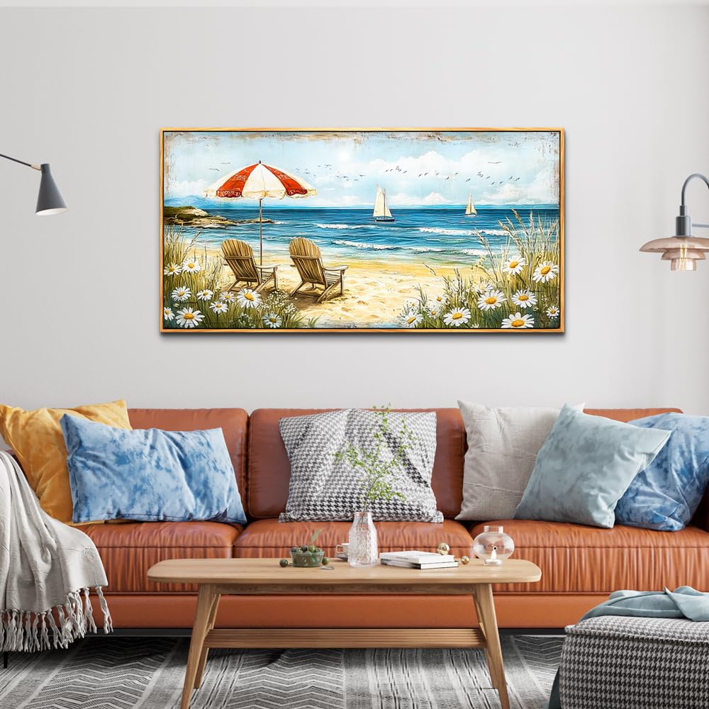 Large Canvas Wall Art For Living Room Bedroom Wall Decor Office Blue Seaside