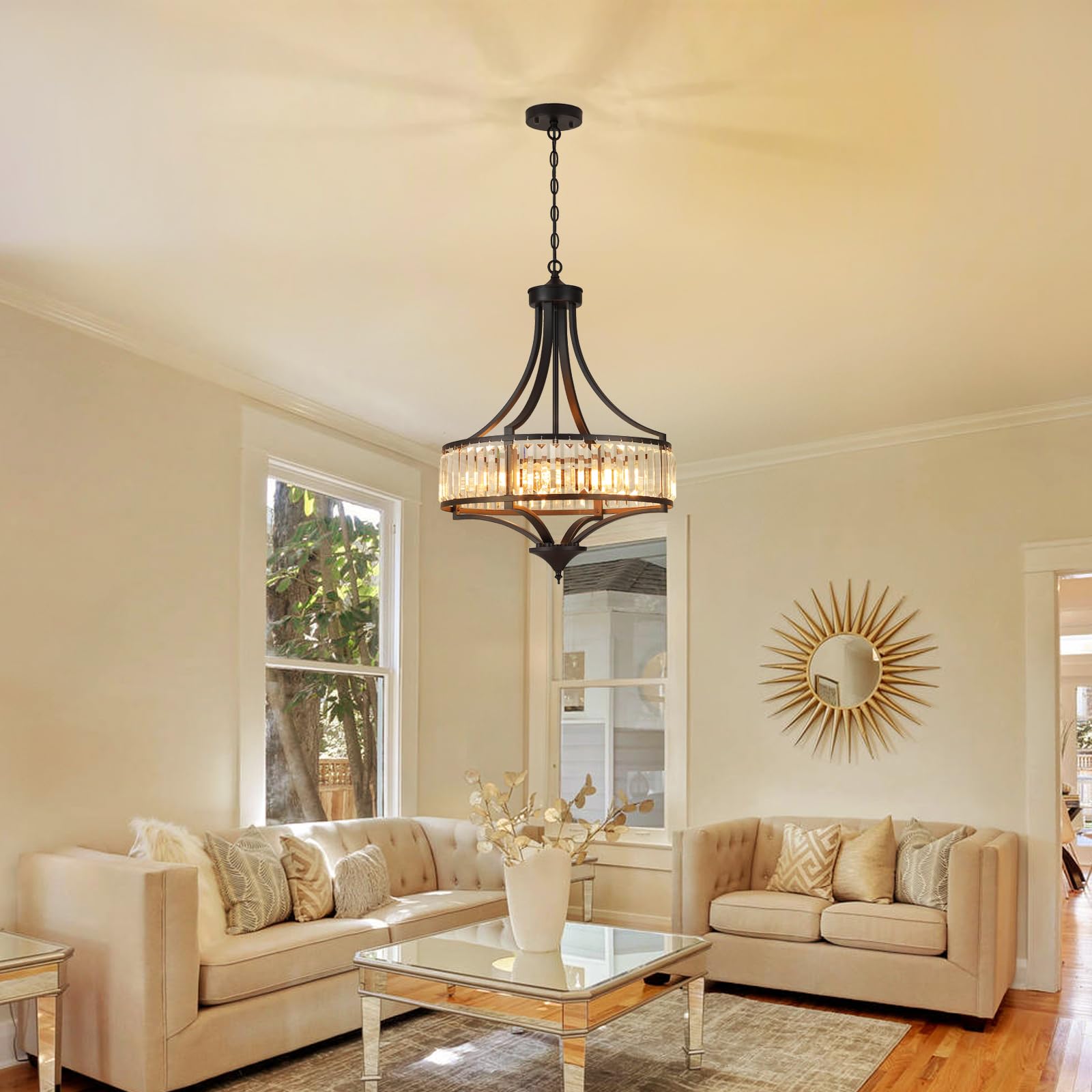 Modern Chrome Cystal Chandelier, 20 Inch Large Ceiling Pendant Light Fixture