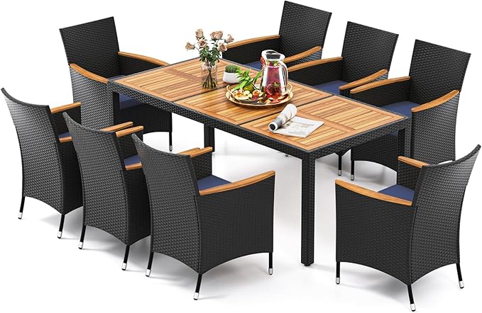 9 PCS Patio Dining Set for 8, Large Conversation Set with Umbrella Hole