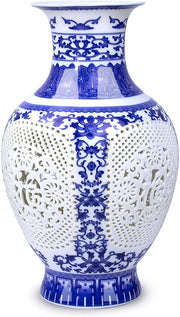 Blue and White Vase, Handmade Chinese Porcelain Flower Vase, Hollow Carved