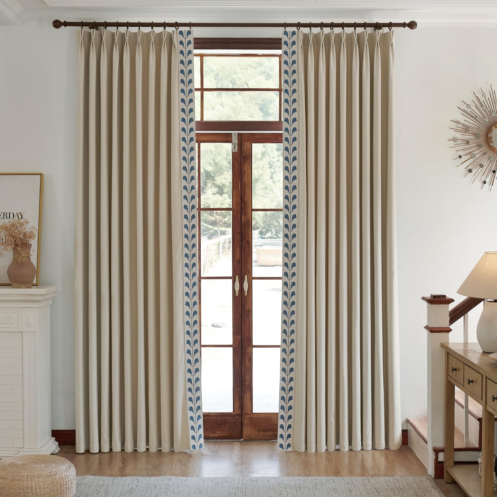 Cotton Linen Solid Colour Curtains, Beige Pinch Pleat Curtains
