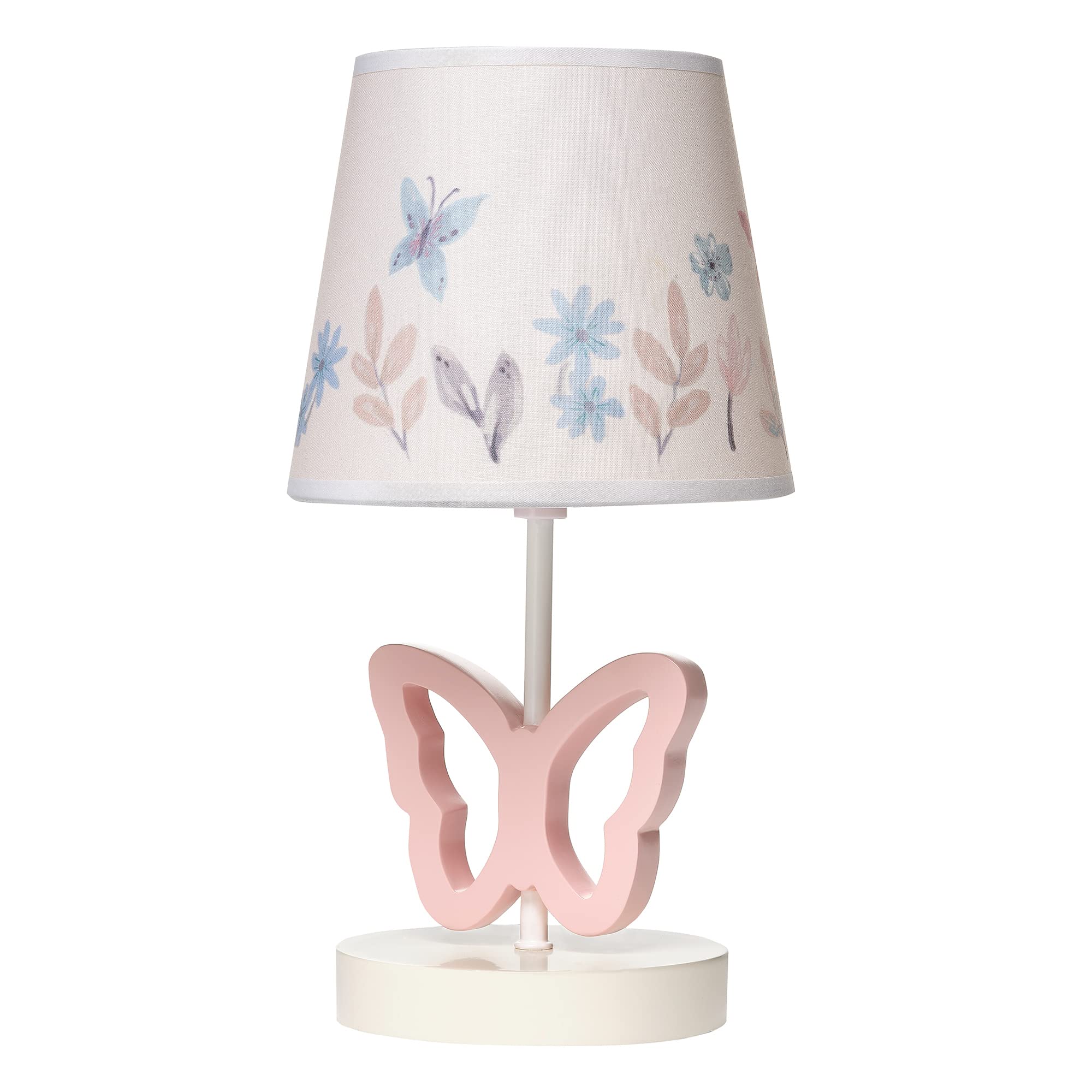Baby Blooms Pink Butterfly Nursery Lamp with Floral Shade & Bulb