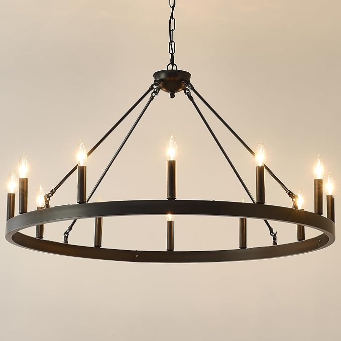 64 Inch Black Extra Large Wagon Wheel Chandelier