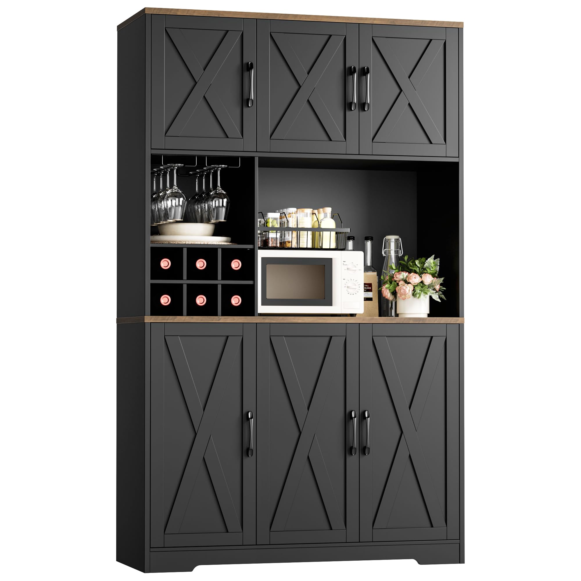 Kitchen Pantry Storage Cabinet, 71" Tall Food Pantry Cabinet with Microwave Stand