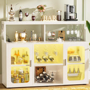 Bar Cabinet with Power Outlet, Liquor Cabinet with Led Lights and Glass Holders
