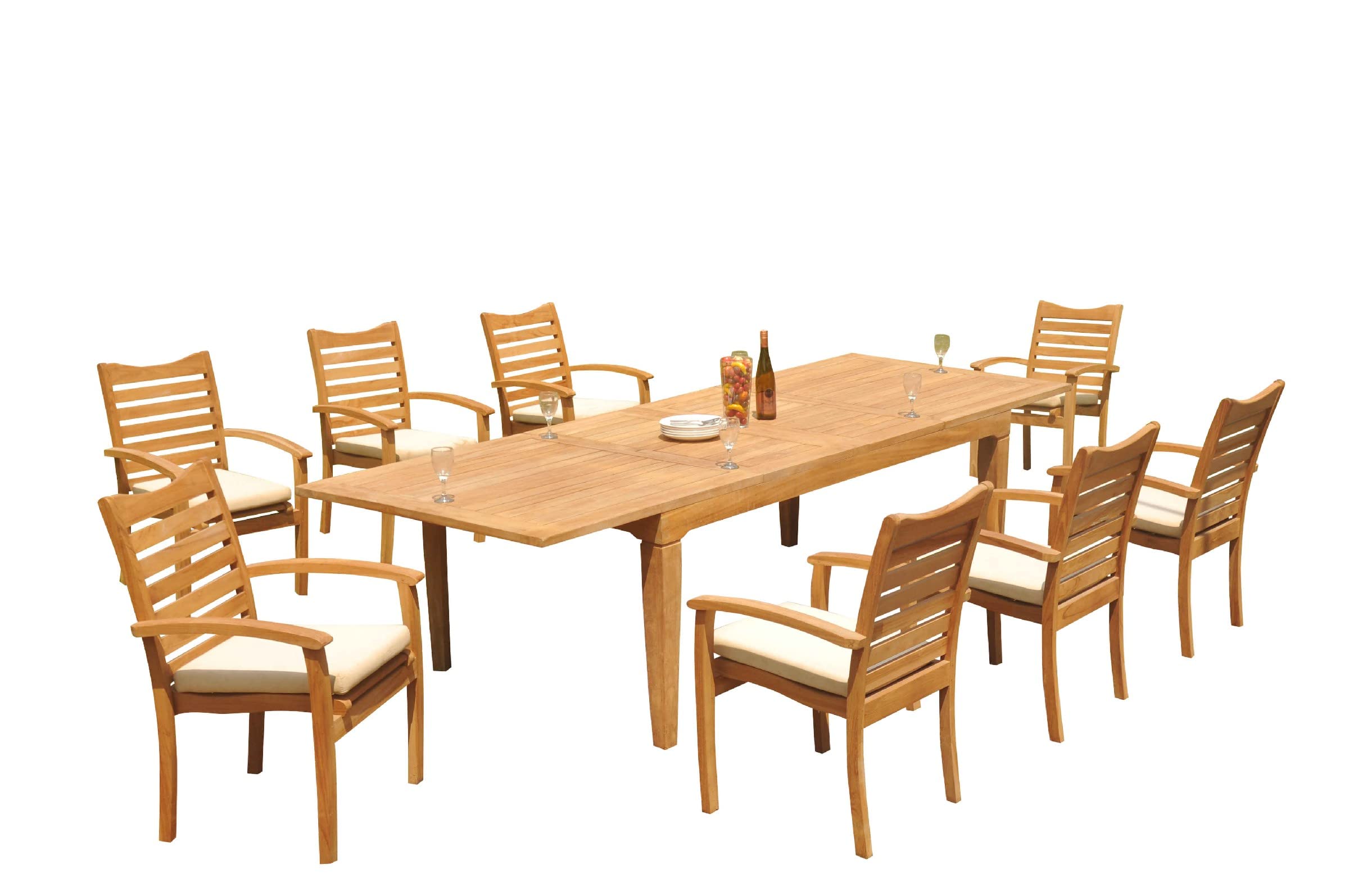 Grade-A Teak Wood Dining Set: 122" Caranas Double Extension Rectangle Table
