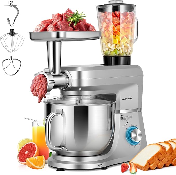 6 in 1 Multifunctional Stand Mixer with 8.5 Quart Stainless Steel Bowl