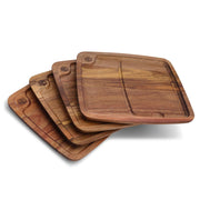 4-Piece Bistecca Wooden Steak Plate Set with Juice Channel for Meats