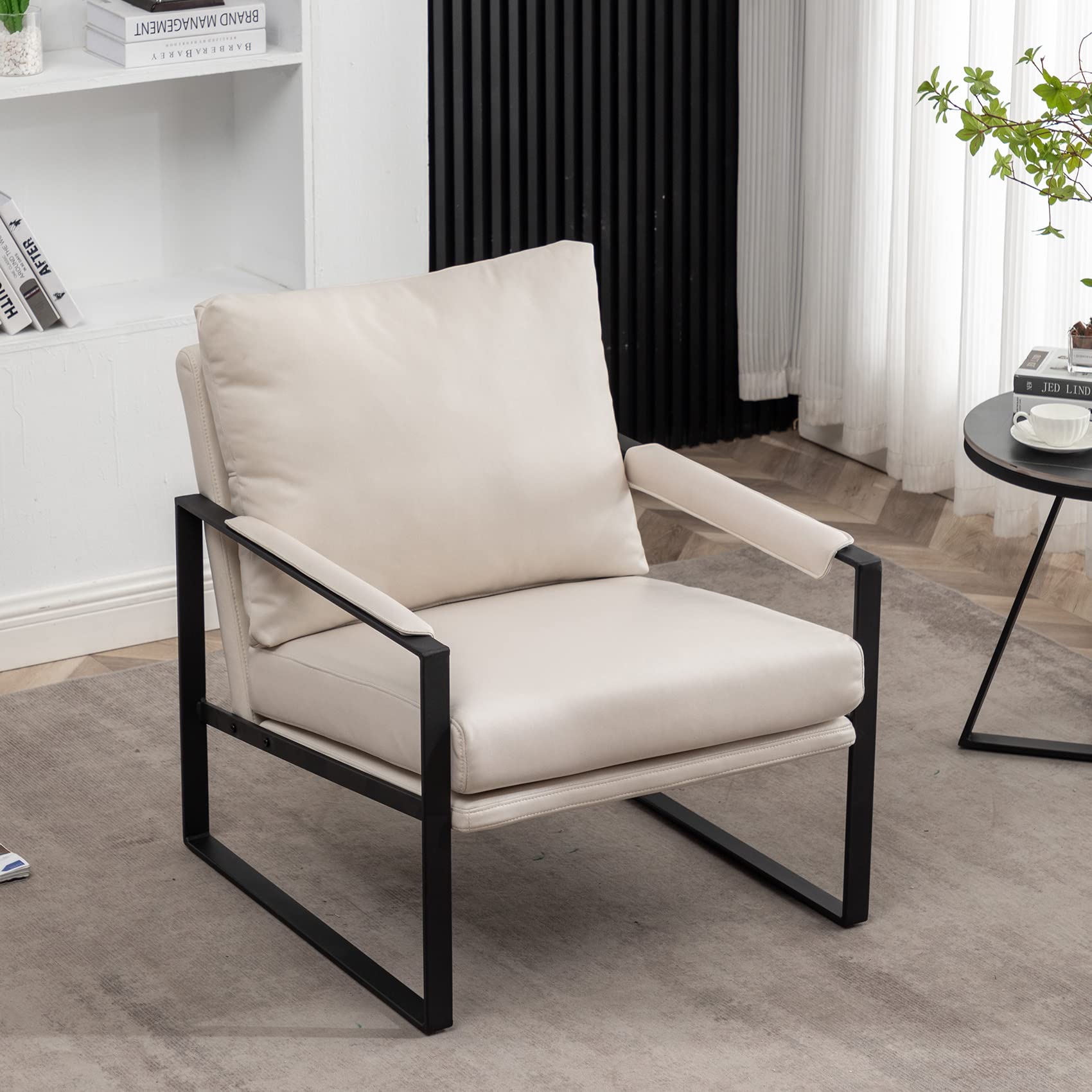 Faux Leather Metal Frame Accent Chair - Modern Accent Chairs for Living Room