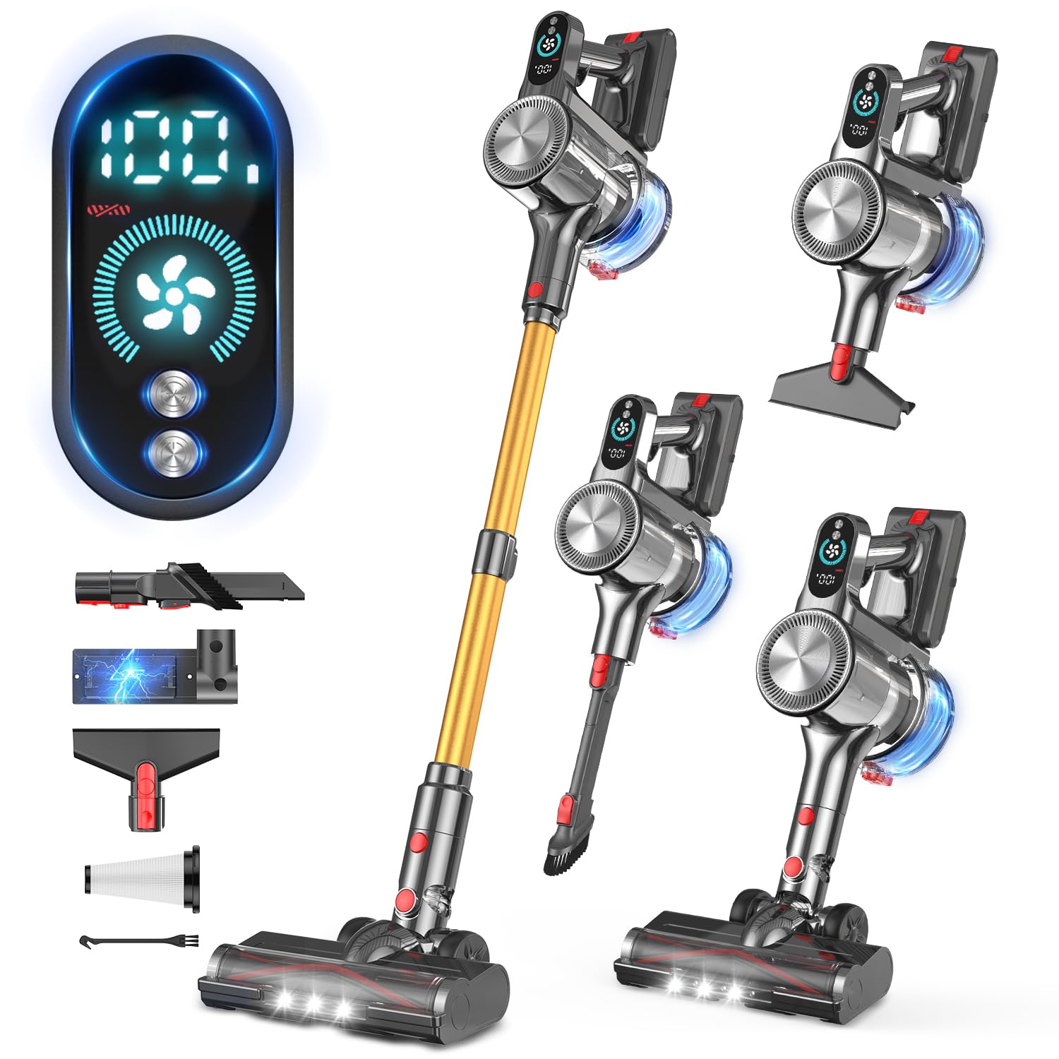 Cordless Vacuum Cleaner, 450W/40Kpa Vacuum Cleaners for Home with LED Screen