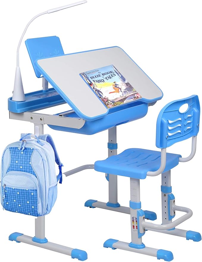 Desk and Chair Set, Height Adjustable Child's School Study Writing Tables