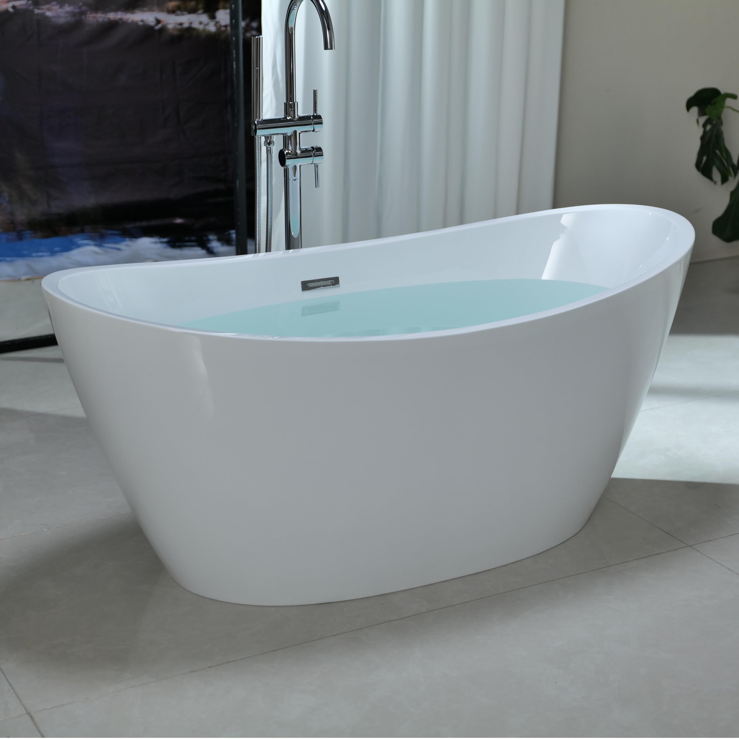 Freestanding Bathtub, Flatbottom Acrylic Soaking Tub, Contemporary Stand Alone Design