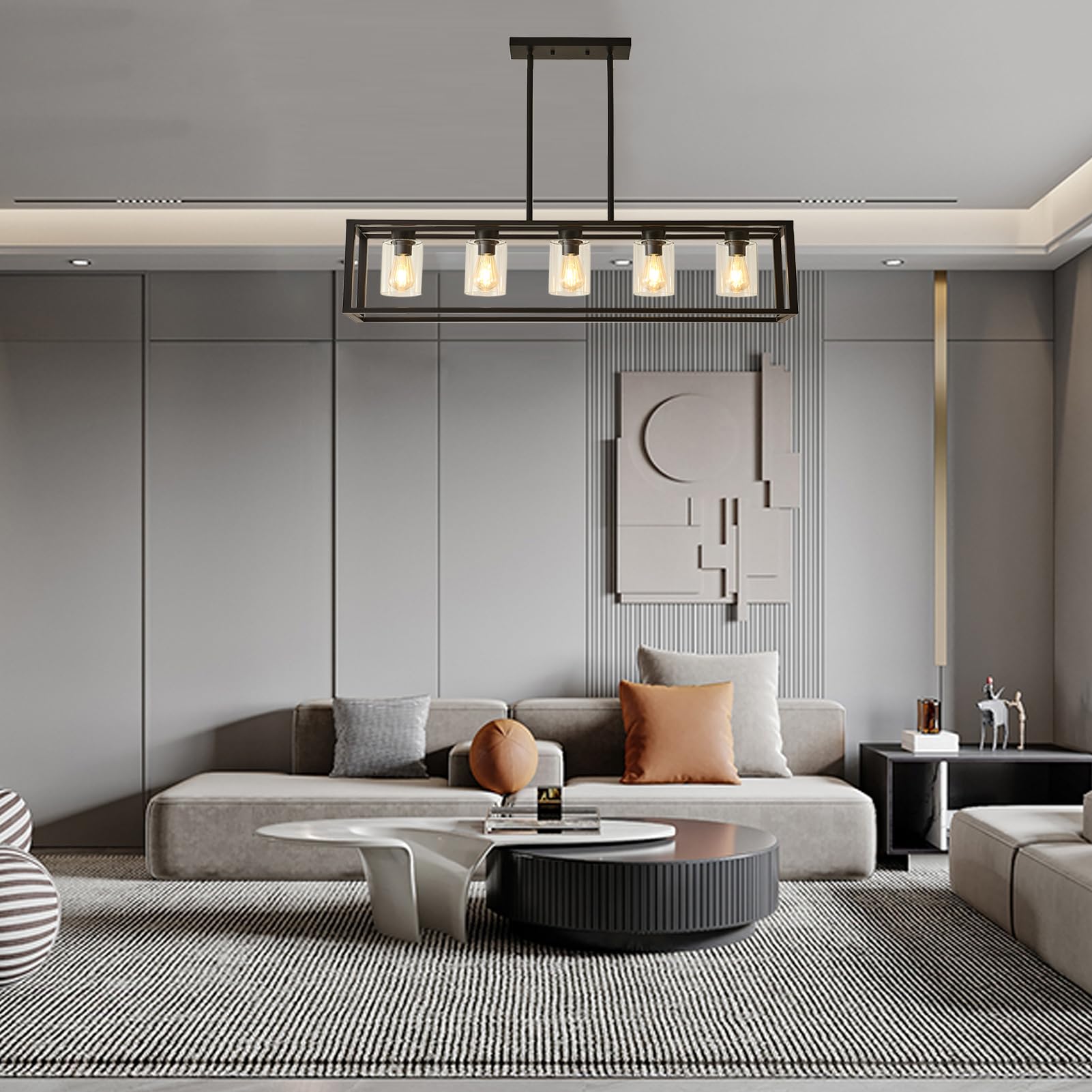 Farmhouse Dining Room Light Fixture Kitchen Island Pendant Lighting Rectangle Black Dining