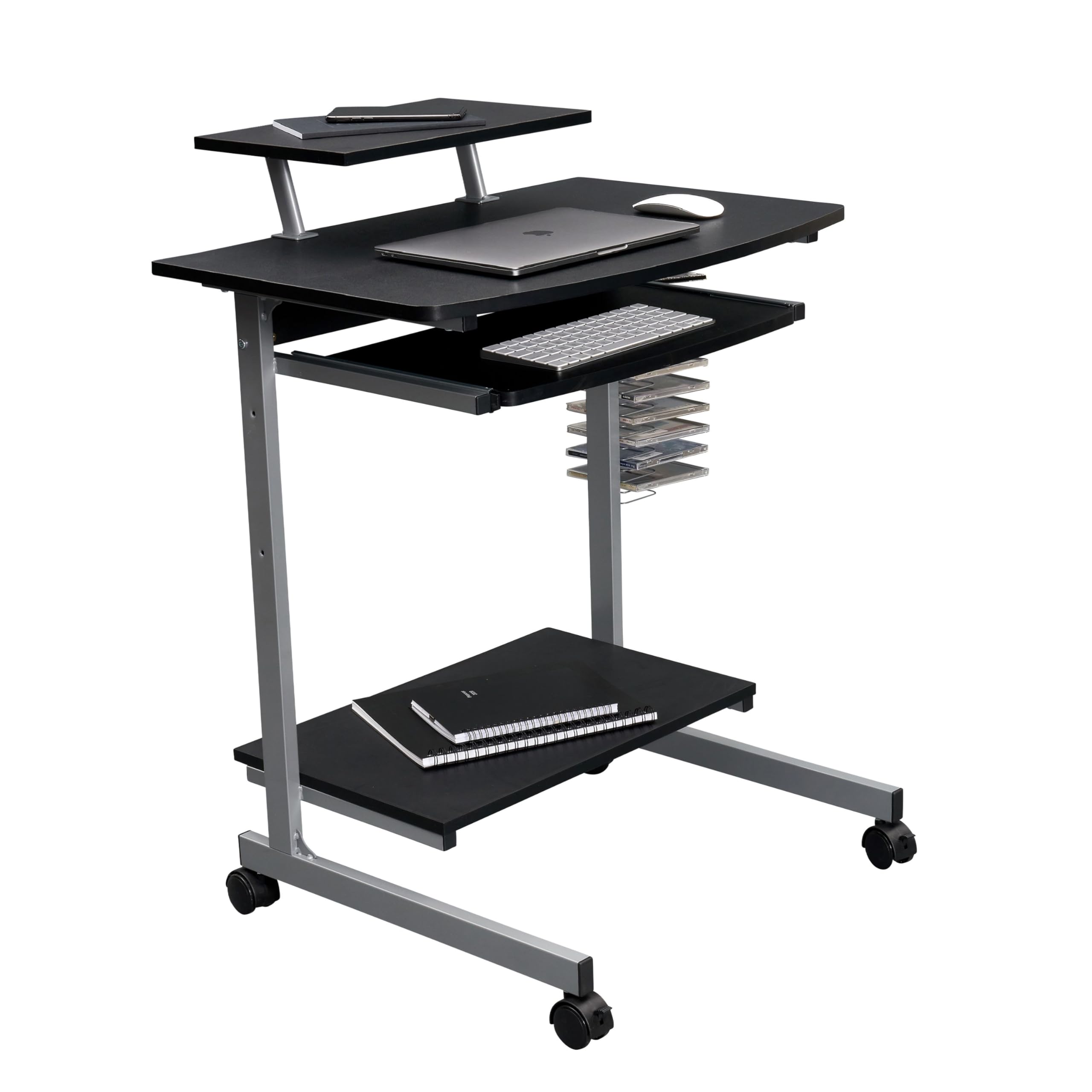 Rolling Mobile Computer Desk/Cart with Storage Shelves