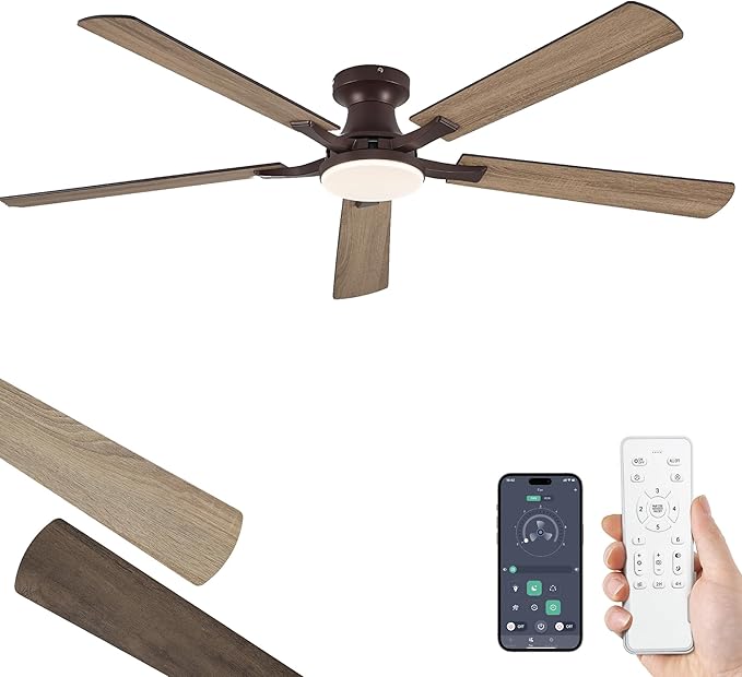 52 Inch Ceiling Fan with Light, App&Remote Control, Flush Mount Low Profile, Dimmable