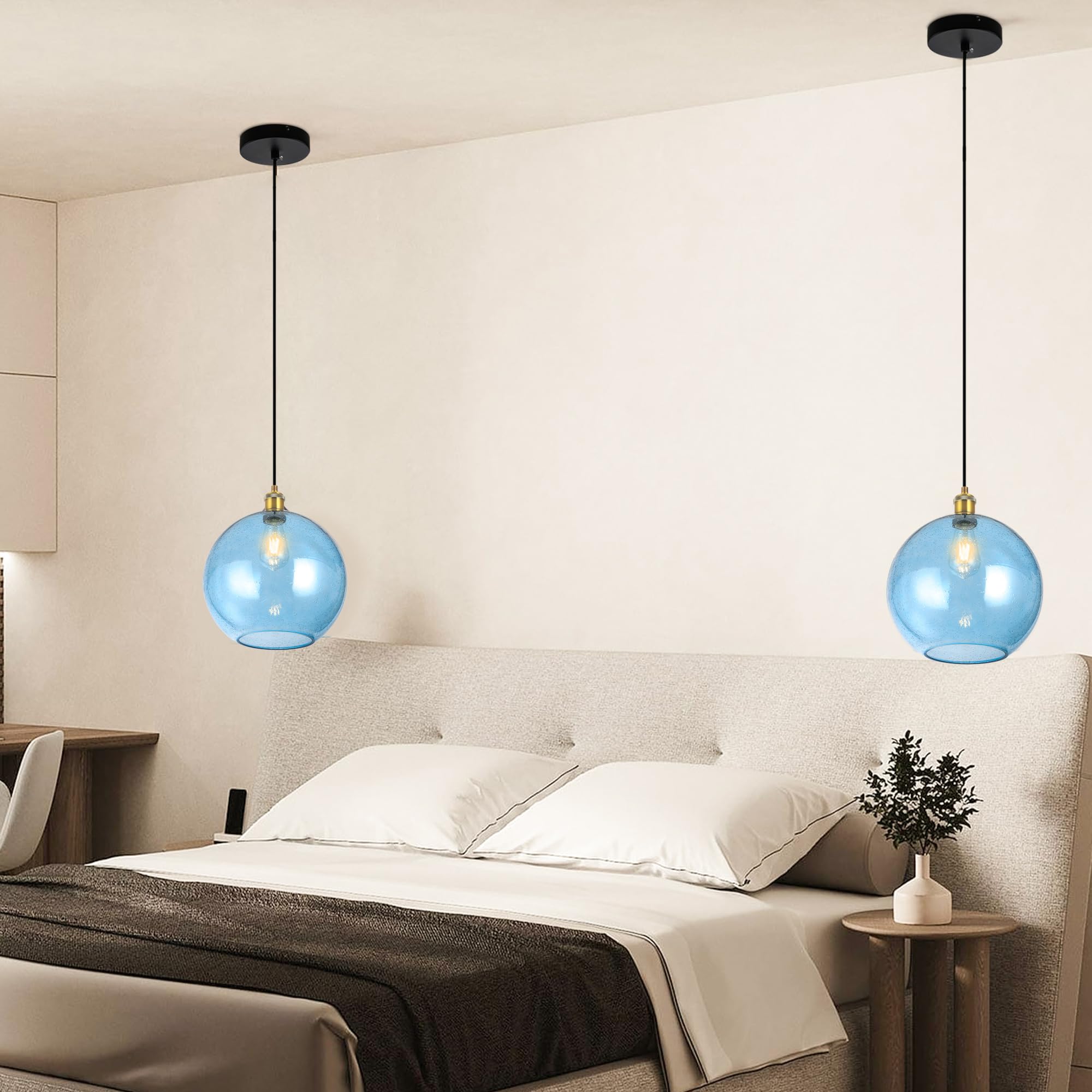 Blue Glass Pendant Lights Kitchen Island Lighting Globe Pendant Light Fixtures Modern