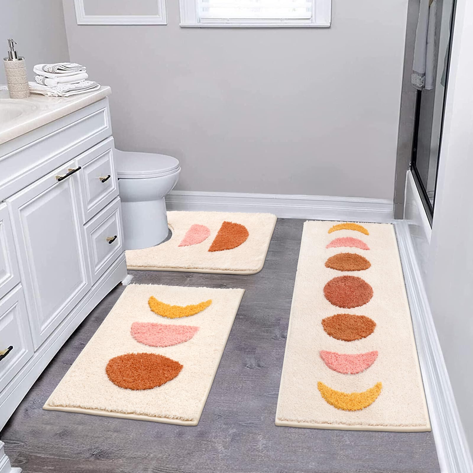 Boho Bathroom Set - 3 Piece Non Slip Microfiber Mats