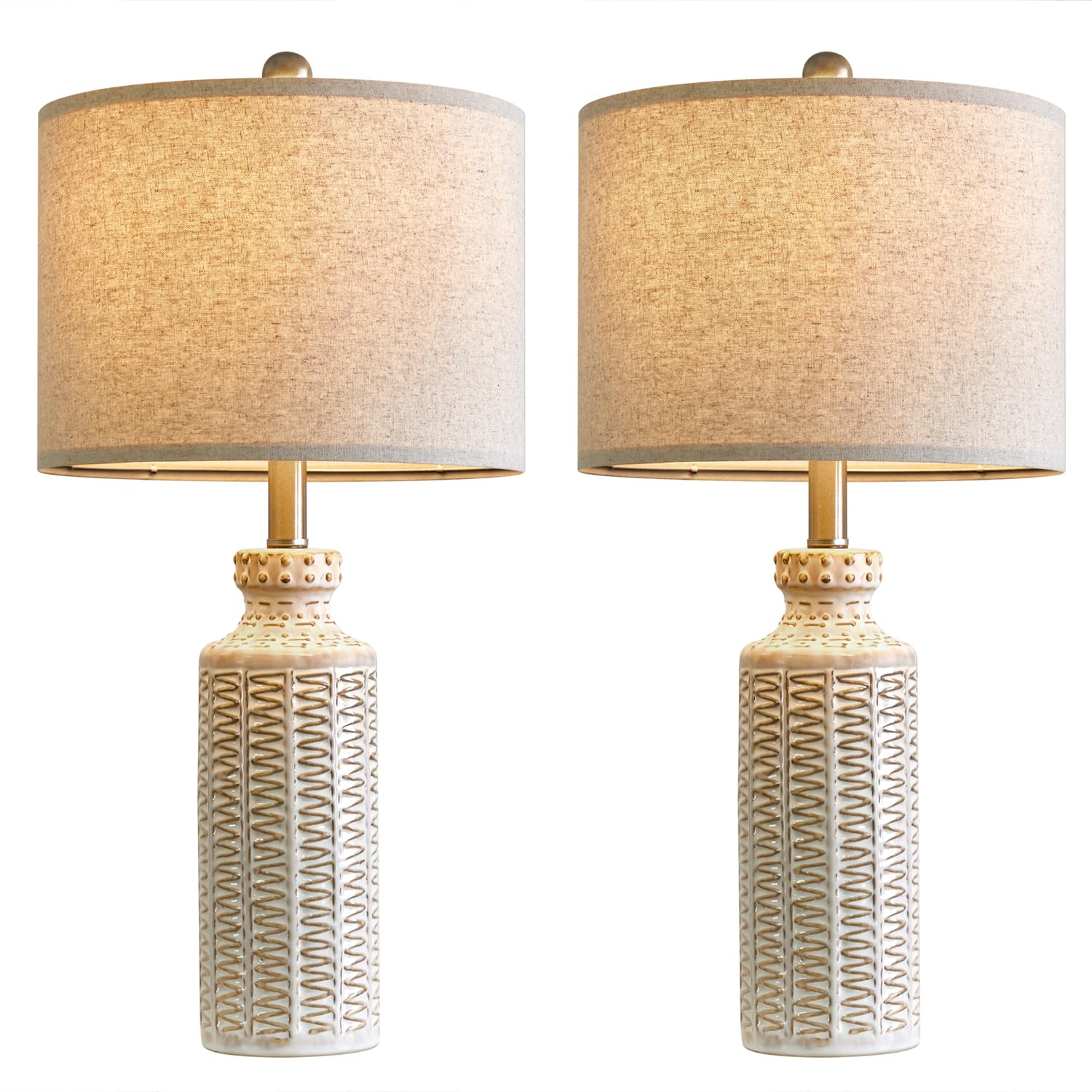 Farmhouse Ceramic Table Lamp Set of 2 for Bedroom Living Room Vintage Traditional