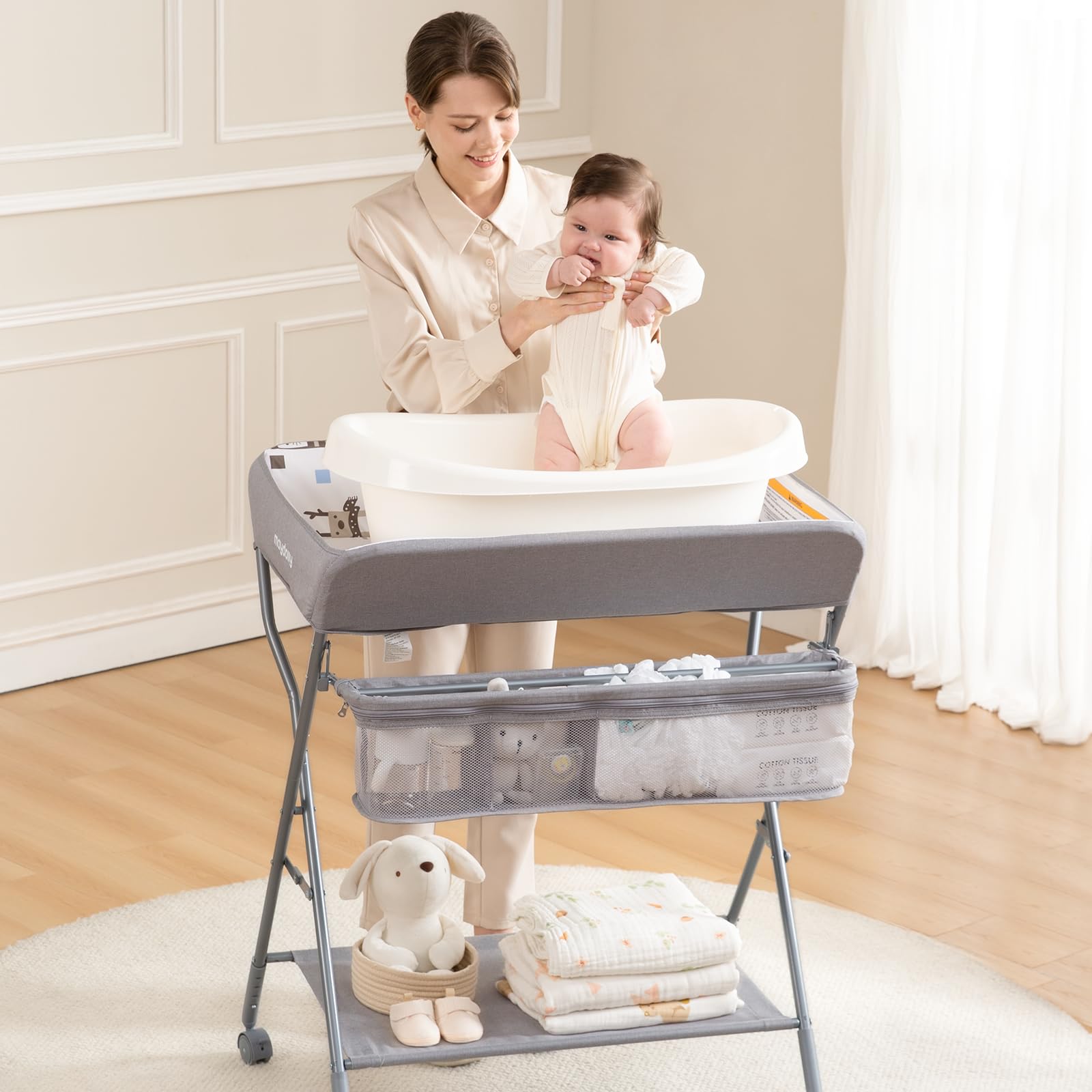 Baby Changing Table with Wheels, Maydolly Portable Adjustable Height