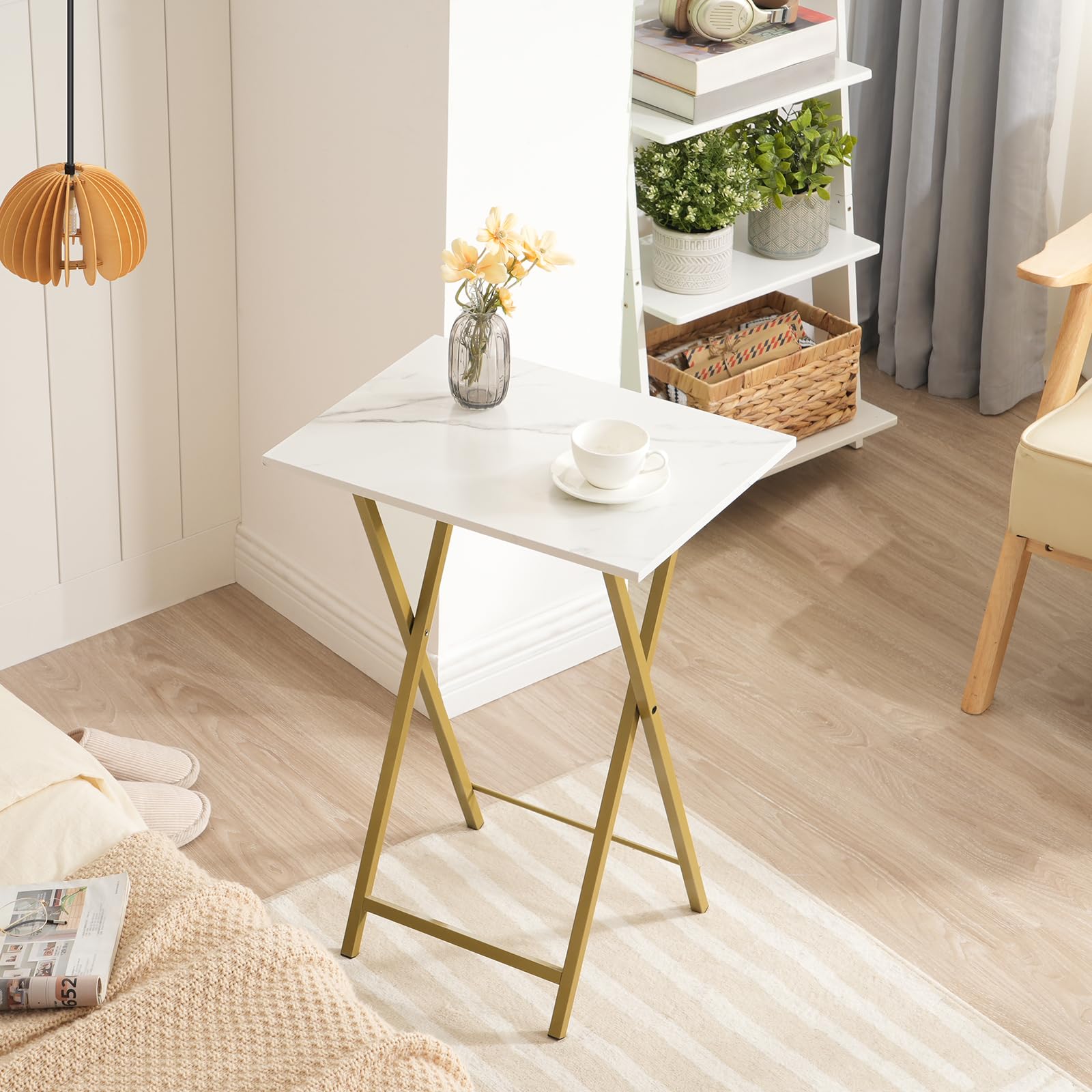 Folding TV Tray Tables, Set of 4 TV Trays with Storage Rack, Industrial Side Table