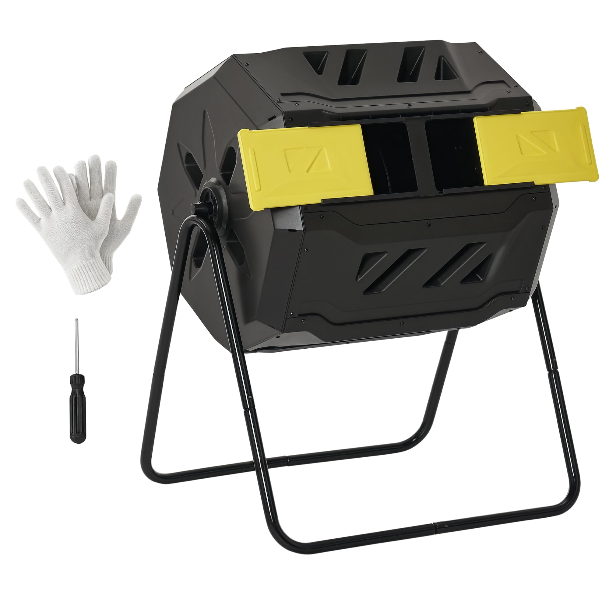Tumbling Compost Bin Outdoor 360° Dual Chamber Rotating Composter 43 Gallon